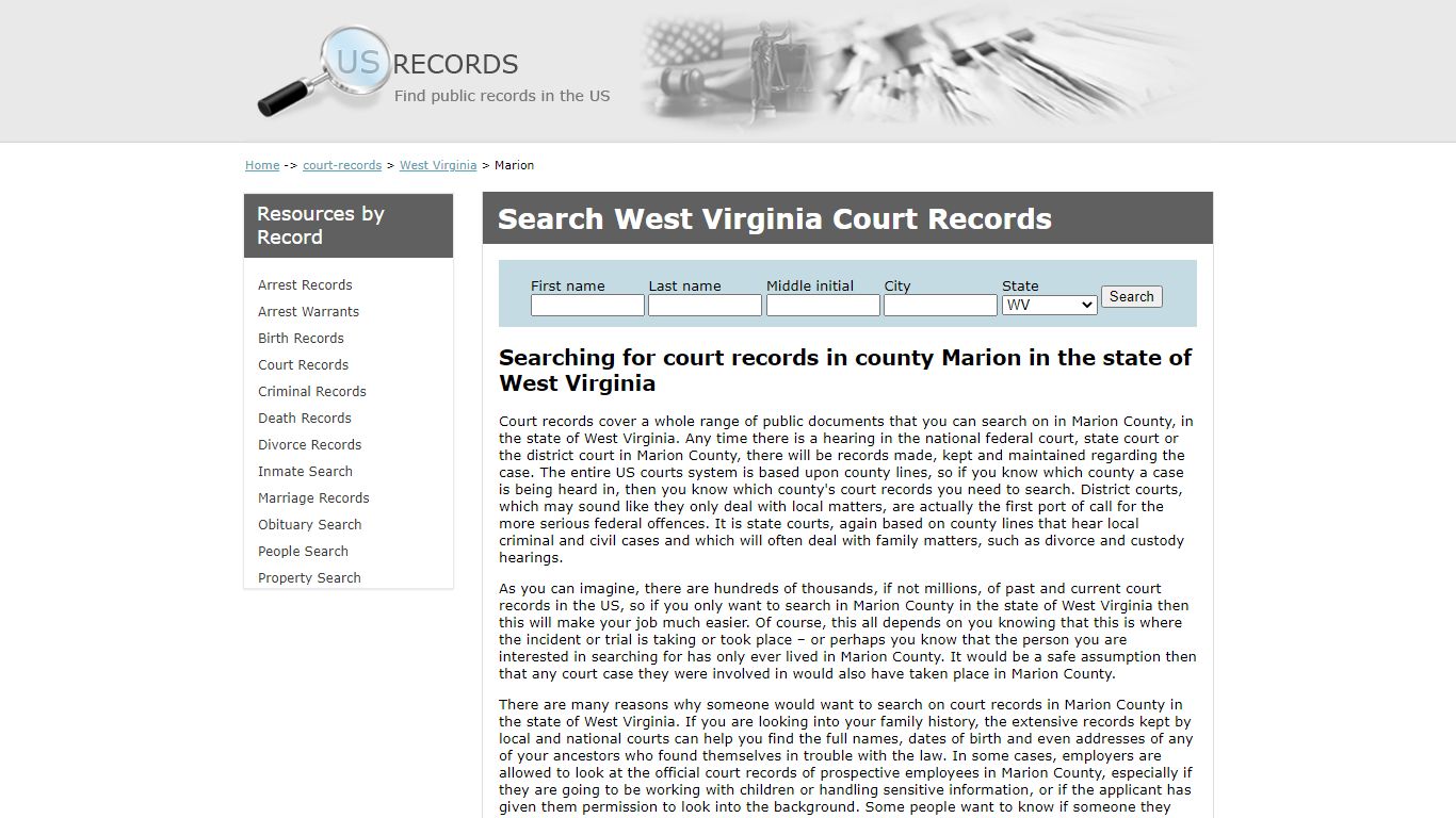 Search Court Records Marion West Virginia | US Records